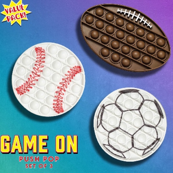 Fidget Fun 3 Piece Game On Sport Theme Push Pop Set Brand New in Package - Picture 3 of 5